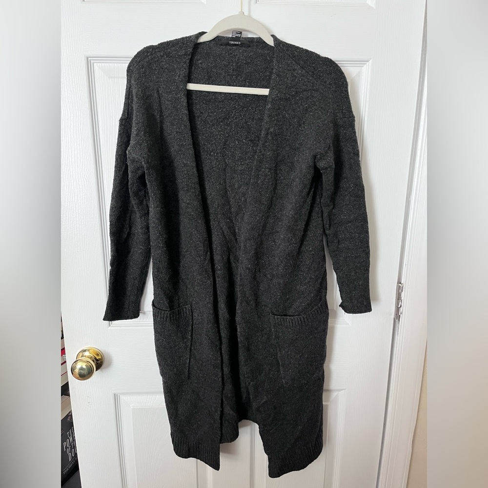 Forever 21 Charcoal Open Front Cardigan